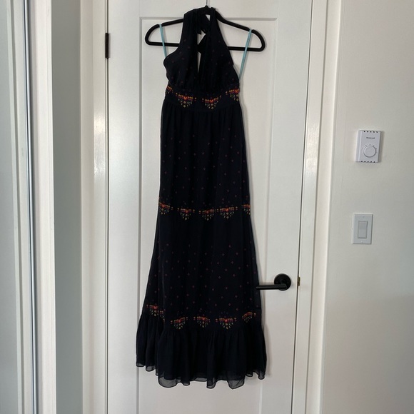 Marciano silk black halter maxi dress tiered colours boho - Picture 1 of 10